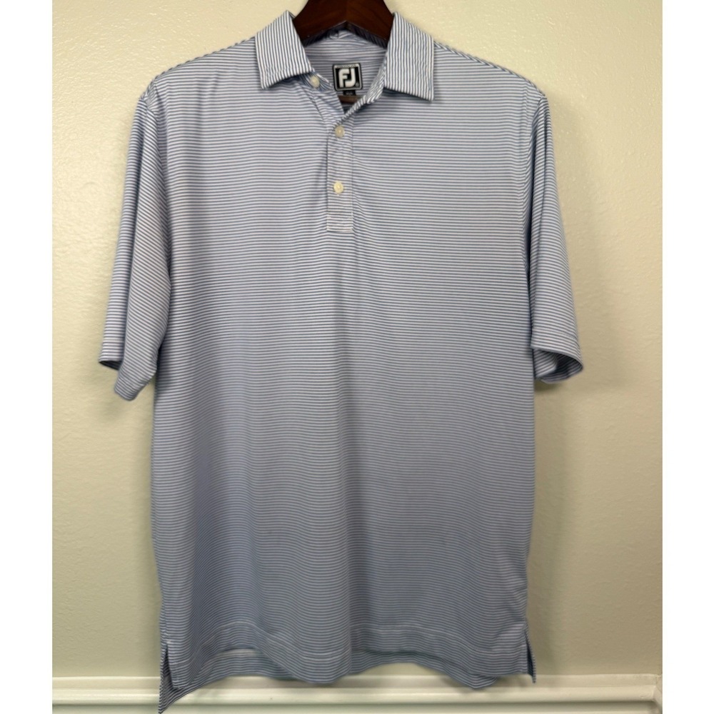 Footjoy Athletic Fit Mens Golf Polo Shirt XL Blue White Stripe Short Sleeve